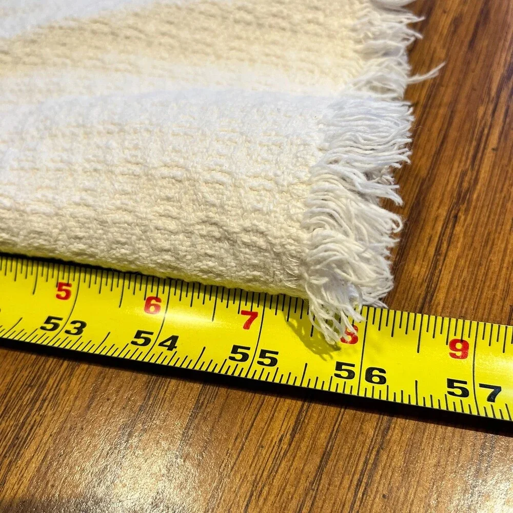 VTG Homespun Cotton Texture Fringe Tablecloth White 78